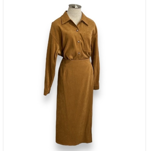Talbots Petites Size 12 P Faux Suede Button Down Shirt and M Matching Wrap Skirt - Picture 1 of 16